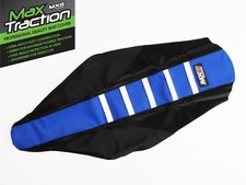 YAMAHA YZ125 YZ250 2002-2021 RIBBED GRIPPER SEAT COVER BLACK BLUE WHITE STRIPES