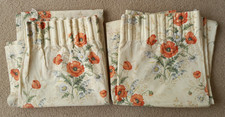 Vintage Curtains Pair Unlined Floral Poppies Country House W43” D45" Ea Approx.