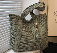 Boho Woven Tote Bag Khaki