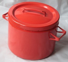 Vintage Arabia Finland Enamel Saucepan in Red - Seppo Mallat Finel Pot Pan