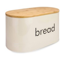 Bread Bin with Bamboo Cutting Board Lid Cream Bread Tin Box Kitchen Breadbin