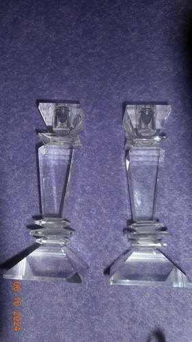 Pair crystal candlesticks - crystal,