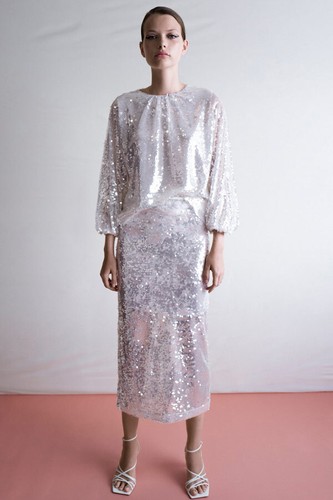 Zara white sequin top blouse - white,