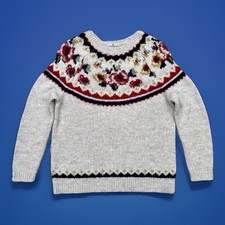 Tu Wool Alpaca Fair Isle Jumper Women's UK 12 Beige Knit Icelandic Lopapeysa