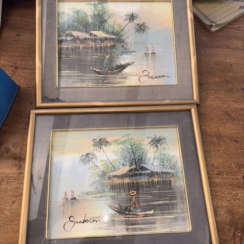 Pair vintage framed oil - oil, on