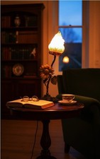 Early Victorian c1850s Bronze Tree Lamp Art Nouveau Arts & Crafts Flame Shade