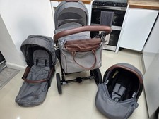 Venicci 3 In 1 Brown Leather & Grey Fabric Pram Set £250 Used