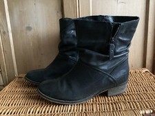 NEXT BLACK LEATHER ZIP DETAIL SLOUCH ANKLE BOOTS SIZE UK 6.5 ** READ**