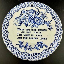 Royal Crownford Ironstone Blue And White Two Fond Hearts Decorative Plate