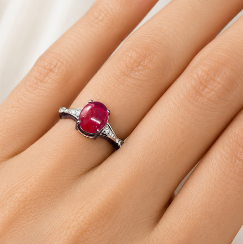 Natural ruby cabochon ring - natural,