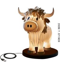 Cute Vintage Highland Cow Table Lamp, Portable USB Bedside Energy-Perfect Gift