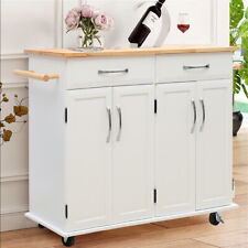Rolling Kitchen Island Storage Cupboard Trolley Cart Wood Butchers Block Worktop