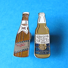 Vintage MILLER & CORONA Extra Beer Brewery Bottle Pin Badges. Good Condition.