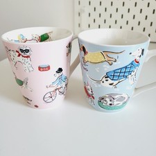 Cath Kidston Dogs In The Park Pink And Blue Large Stanley Mugs Rare Collectors 