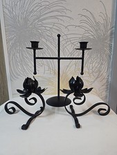 Set OF 3 Black Cast Iron Candle  Holders