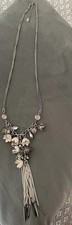 NEXT  Silver Tone Chain Necklace/Floral Metal/Beaded Pendant Cream Chain Tassels
