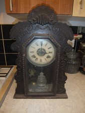 Antique Ansonia Gingerbread Wooden Mantle Clock