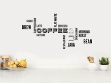 Kitchen Coffee Word Cloud Wall Art Sticker, Vinyl Decal, Modern Transfer.