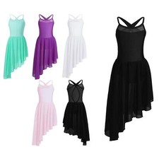 Kids Girls Dress Ice Skating Skirt Lyrical Leotard Gymnastics Mesh Splice Waltz