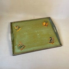 Painted Wooden Tea Tray Green Fish Pattern Rectangle Wood Fishing Vintage Retro
