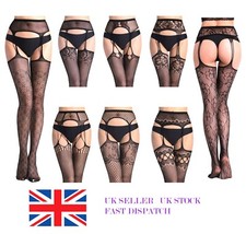 Crotchless Suspender Tights Fishnet Sexy Open Crotch Stockings Garter Belt UK