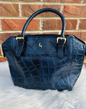 NEW Ashwood Croc Real leather Tote Grab Bag Cobalt / Teal Blue top hangbag SALE