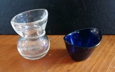 2 x Vintage Glass Eye Bath. One Cobalt Blue, the other clear glass. Excellent.