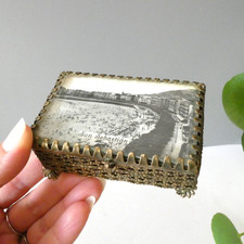 Brass Ormolu Box Vintage Glass