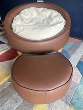 Cinnamon Pod rare designer brown leather chair & footstool ottoman