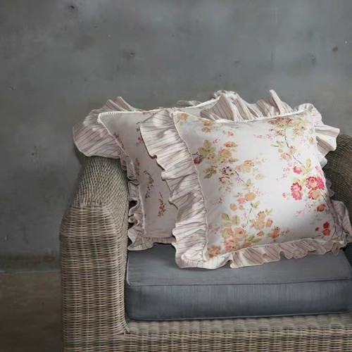 Ruffled linen cotton cushion - linen,