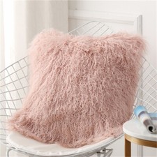 MONGOLIAN SHEEPSKIN WOOL Pillow Cushion Cover CURLY Fur Sofa Fluffy Cushion Home