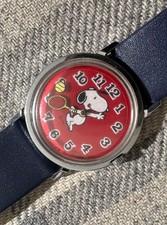 1970s Timex Snoopy Tennis Red MYSTERY BALL wristwatch - Vintage working.