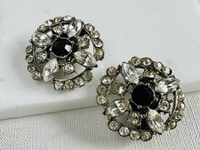 Vintage French Bluette Clip On Shoe Buckles Crystals Rhinestones Silver Black