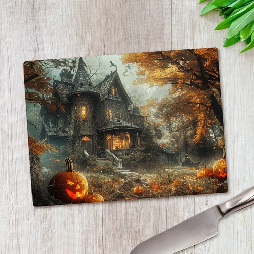Halloween haunted house glass - halloween,