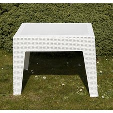  Plastic Side Coffee Table Sun Lounger Rattan Bistro Garden Outdoor Table White 