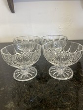 Set of 4 Cut Crystal Dessert Dishes – Vintage Diamond Cut Glass Bowls 