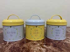 Set of 3 Honeycomb Canisters Tea Coffee Sugar Kitchen Storage Jars Kitchen Decor