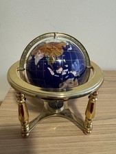 Lapis Ocean Gemstone 10inch Globe 4 Leg Stand With Compass