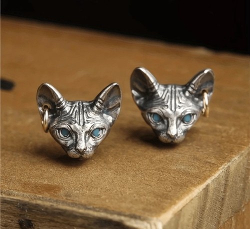 Silver sphinx cat earrings - cat,