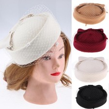 Wool Pillbox Hat for Women with  and Fascinator