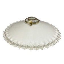 French Vintage Opaline Glass Pendant Light - Brass Gallery - Coolie “Pie Crust"