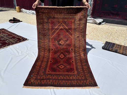 3x5 hand knotted red afghan - red,