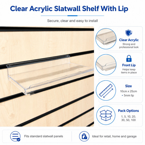 Clear acrylic slatwall shelves - clear,
