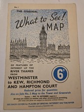 What to See Thames River Map Westminster Kew Richmond 1950 Vintage Tourist Guide