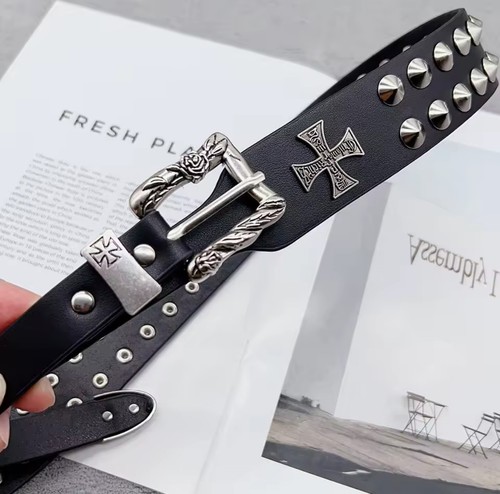 Leather belt chrome gothic - leather,