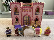 Melissa & Doug Fold & Go Wooden Pink Princess Castle Playset Horses Dolls 