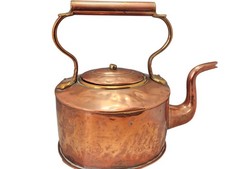 Antique Copper Kettle with Brass Handle and Spout Decorative 19th Century