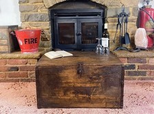 Old Antique Pine Chest, Vintage Wooden Storage Trunk, Blanket Box, Coffee Table.
