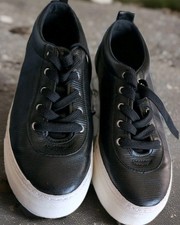 Next Ladies Black With White Wedge Trainers Size 5 Pre-owned VGC