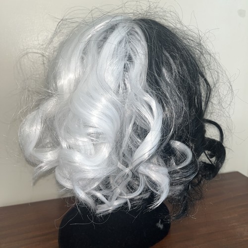 Black white curly wig - black,